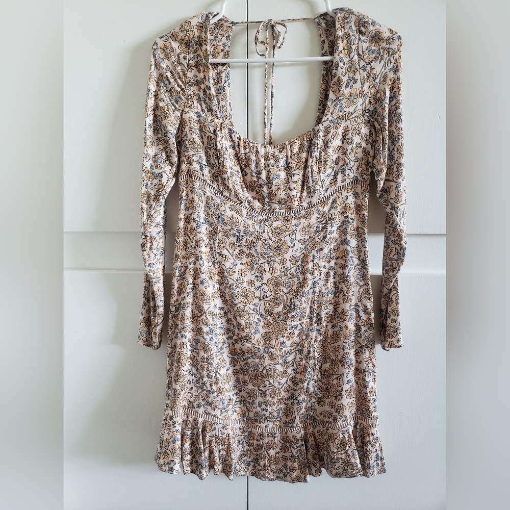Free People Brown Bodycon Dress with Bishop Sleeves